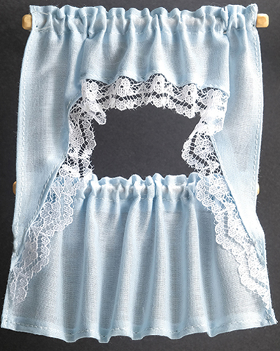 Dollhouse Miniature Curtains: Ruffled Cape Set, Blue